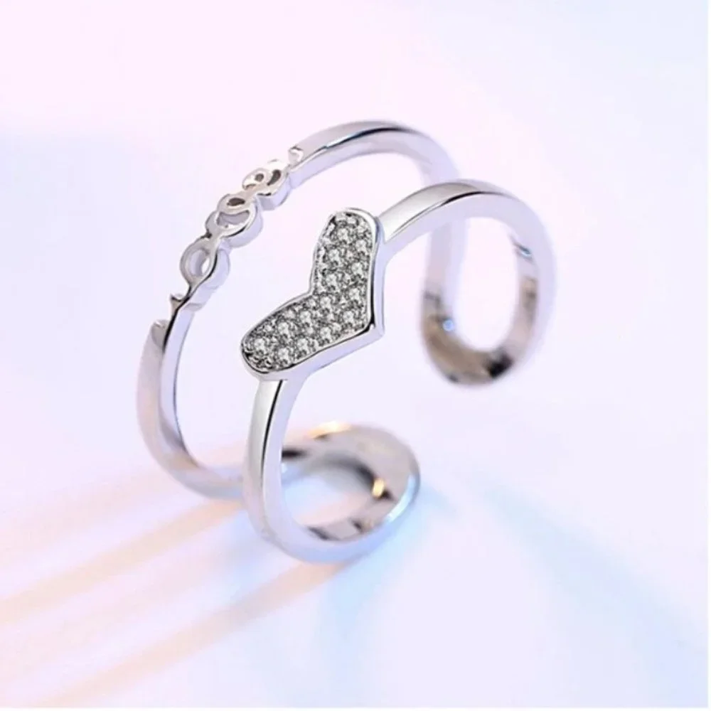 Adjustable Ring 925 Sterling Silver Heart Gift - Picture 3 of 4